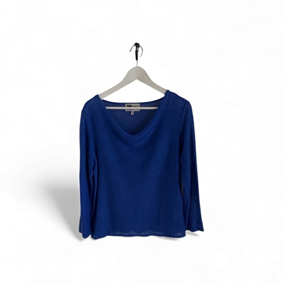 Habitat Tops - Habitat Blue Linen Cowl Neck Long Sleeve Top